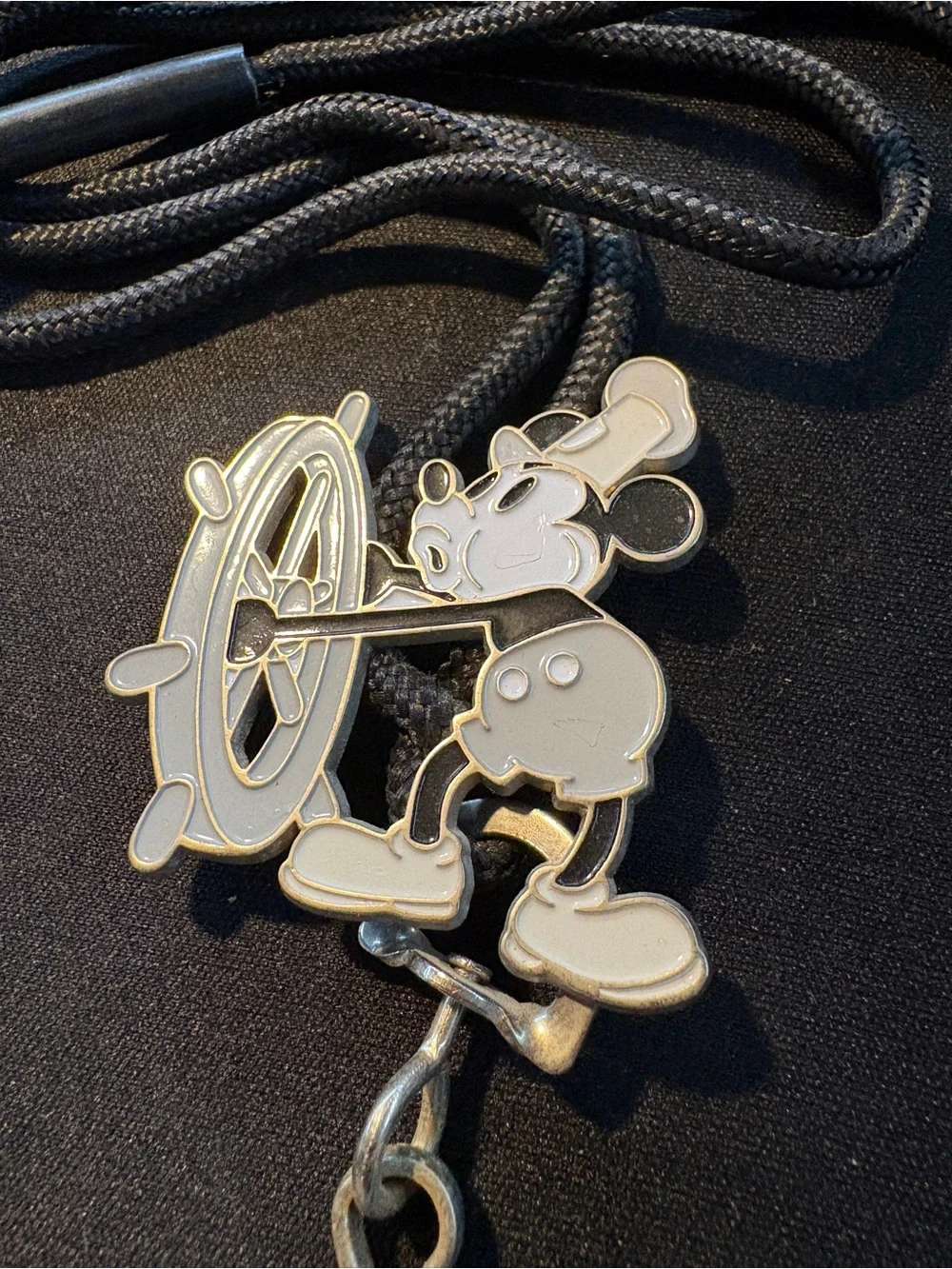 Steamboat Willie Black and White Enamel Dangle Lanyard